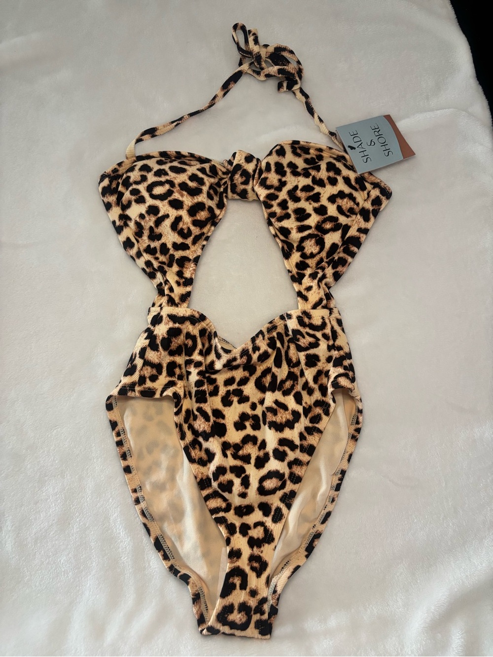 Shade & Shore Girls' Leopard Print Cutout One-Piece Swimsuit - Tan & Black